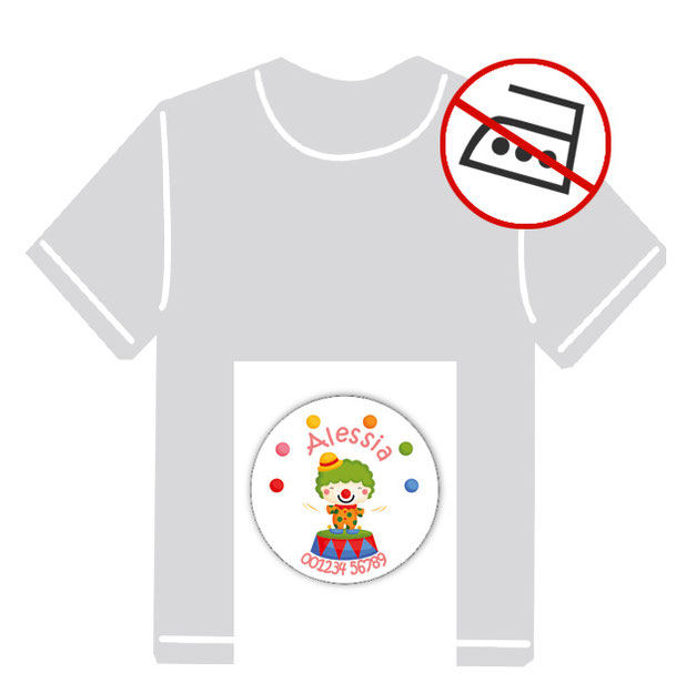 runde Kleidungsaufkleber für kurzfristige Markierung der Kleidung - ohne Aufbügeln - pvc-frei - Motiv: Clown