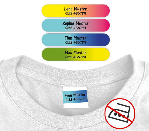 schmale Kleidungsaufkleber für einfache und schnelle Markierung der Kleidung - ohne Aufbügeln - pvc-frei - Motiv: Farbverlauf