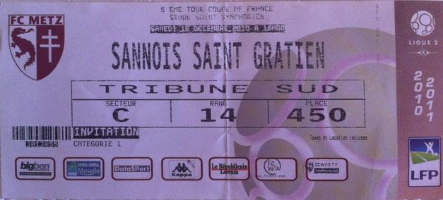 18 déc. 2010: FC Metz - Sannois St Gratien - 8ème Tour - Coupe de France (3/0 - 662 spect.)