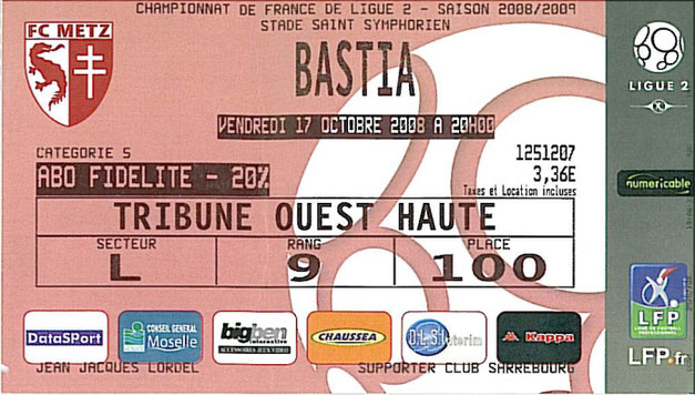 17 oct. 2008: FC Metz - SC Bastia - 11ème Journée - Championnat de France (0/0 - 7.329 spect.)