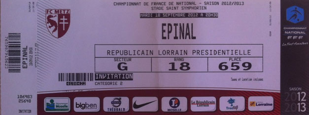 18 sept. 2012: FC Metz - Epinal - 8ème Journée - Championnat de France (2/0 - 9.213 spect.)