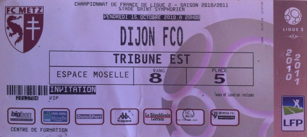 15 oct. 2010: FC Metz - Dijon FCO - 10ème Journée - Championnat de France (3/1 - 6.223 spect.)