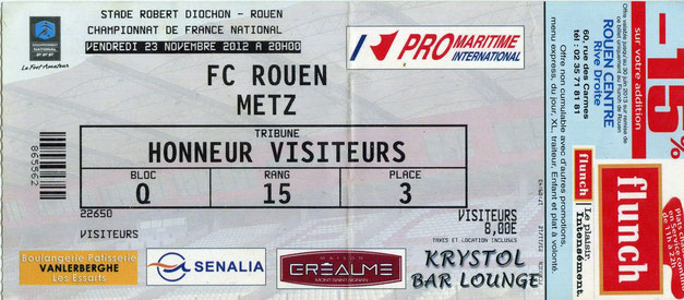 23 nov. 2012: FC Rouen - FC Metz - 15ème Journée - Championnat de France (1/0 - 3.421 spect.)