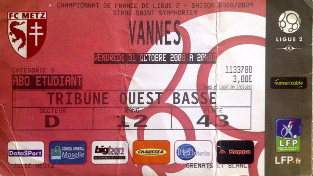 31 oct. 2008: FC Metz - Vannes O.C. - 13ème journée - Championnat de France (2/0 - 7.214 spect.)