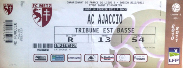 14 févr. 2011: FC Metz - AC AJaccio - 23ème Journée - Championnat de France (2/2 - 6.912 spect.)