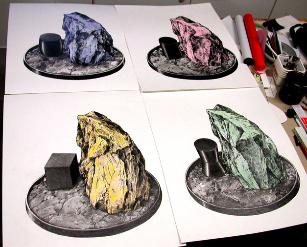 "Stillleben mit Huang Berg I - 4", 2005, Bleistift, Tusche auf Karton, je 54 x 42 cm