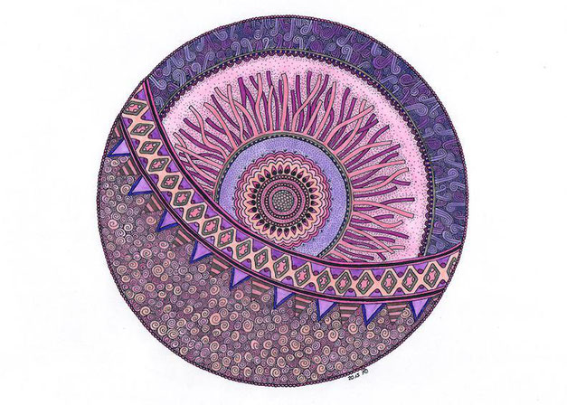 Mandala Februar Farbstifte Violet blau rosa  Zentangle