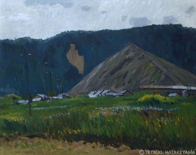 真作】絵画 畠山哲雄 水彩（色紙） 冬・夕張丘 冬の静寂 山岳の
