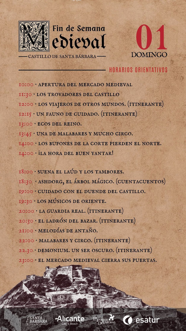 Programa del Mercado Medieval en el Castillo de Santa Barbara Alicante
