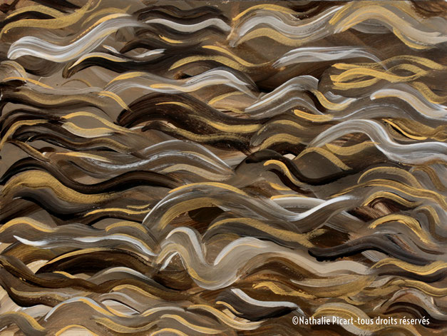 #23 Vagues dorées de mon esprit, 24x32, Papier Canson