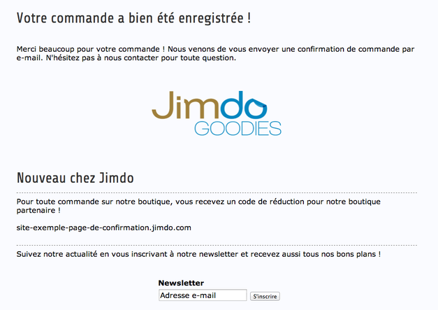 exemple page de confirmation commande Jimdo