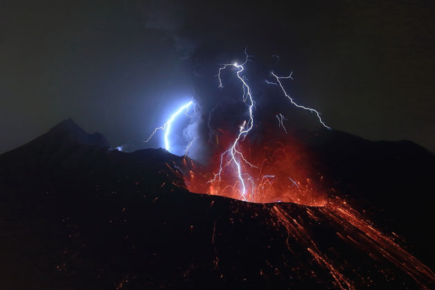 夜の桜島爆発