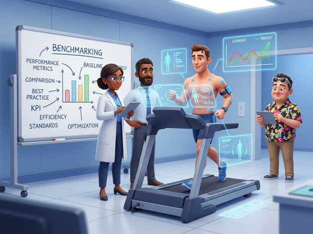 Benchmarking im Labor - ein Sportler wird vermessen und Werte verglichen.