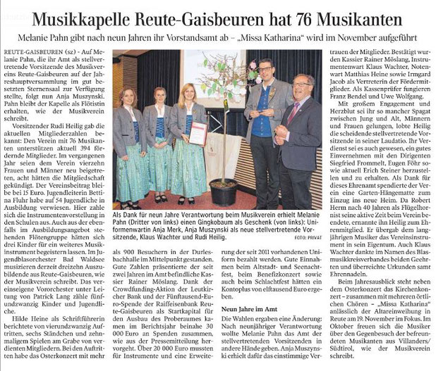 Artikel Schwäbische Zeitung vom 01.02.2017