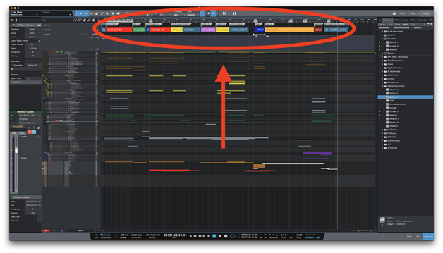 The cue is divided in many small segments (parts) for a better overview in Studio One