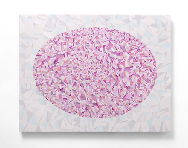 6「PINK」綿布、岩絵具、銀箔、樹脂、アクリル絵具、木製パネル　F8(37.9 x 45.5cm) ¥308,000（税込）