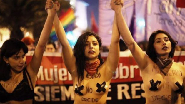 Feministisk demo for fri abort i Santiago 2019