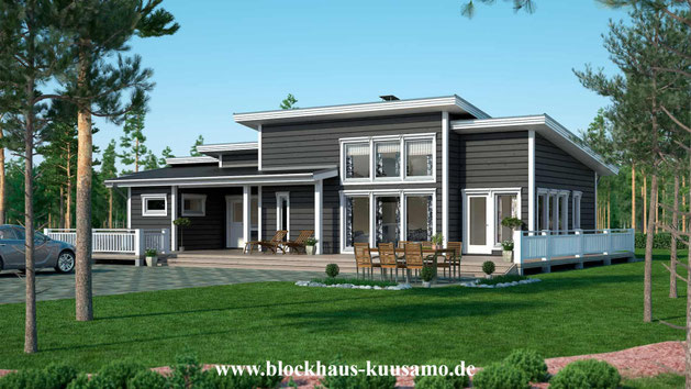Barrierefreies Blockhaus mit Pultdach oder Satteldach - Blockhausbau - Hausbau - Holzhaus bauen - Rostock - Warnemünde - Hausentwurf - Grundrissplanung der Blockhäuser - Holzhaus Entwürfe - Blockhaus planen und bauen