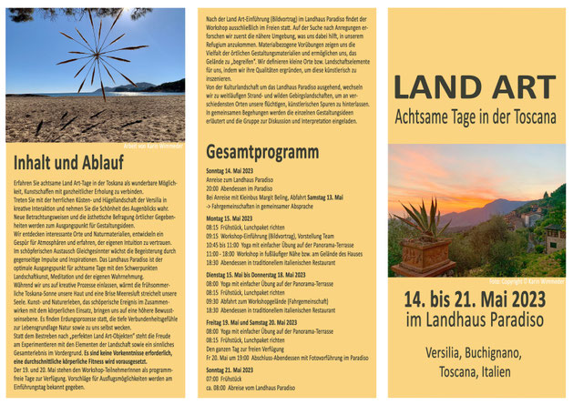  Veranstaltung, LandArt, Toscana, Versilia, Lucca, offenes Atelier, Bilder, Kalender, Naturkunst, LandArtworkshops 