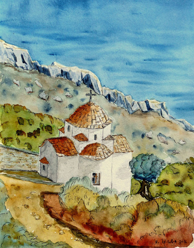  Bild: Hans Tribolet.jimdo.com, aquarelle Kirchen Und Kapellen, aquarelle Samos, watercourse from Samos