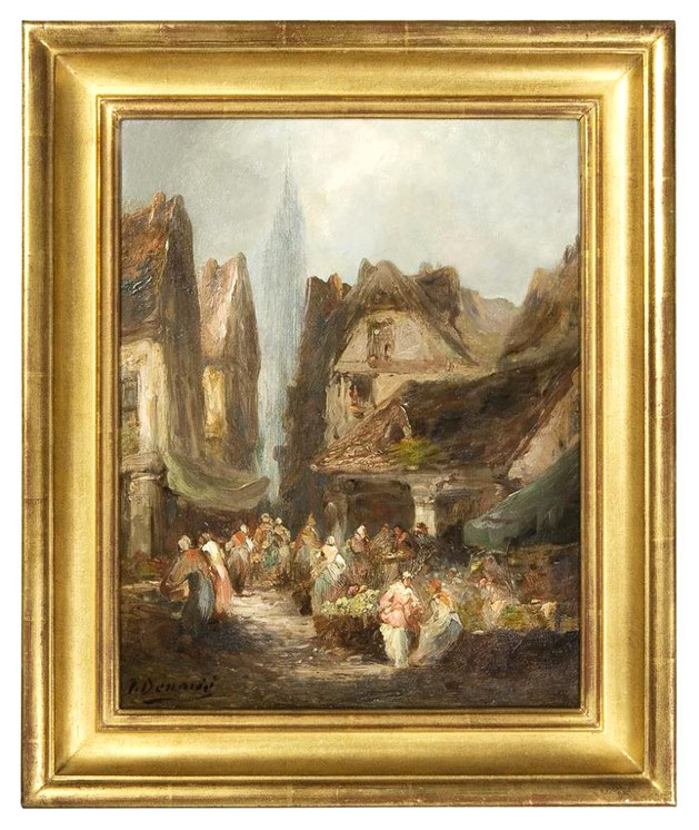 te_koop_aangeboden_een_schilderij_met_een_stadsgezicht_met_een_marktscene_van_de_schilder_pau_denarie_1859-1942_franse_school