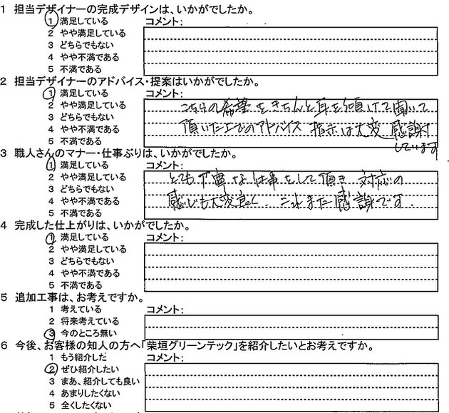 守山区　ガーデンリフォーム　アンケート　K・T様邸