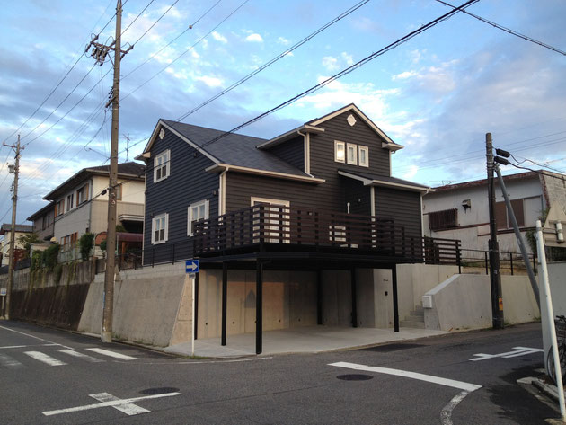 日進市 ガレージデッキのある洋風外構施工例 全景