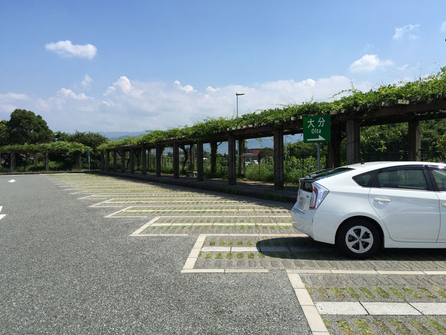 緑化パーキングを使って作られた駐車場があった山田サービスエリア。パーゴラの回廊が夏にピッタリ。