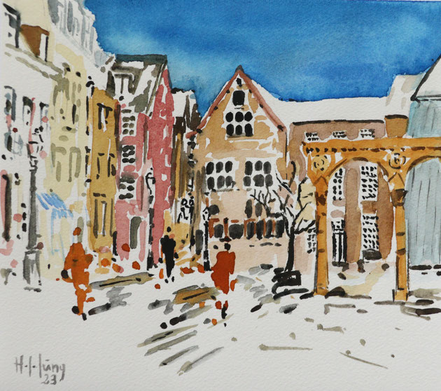 "Aachen, Hof" (Aquarell), 19 cm x 17 cm