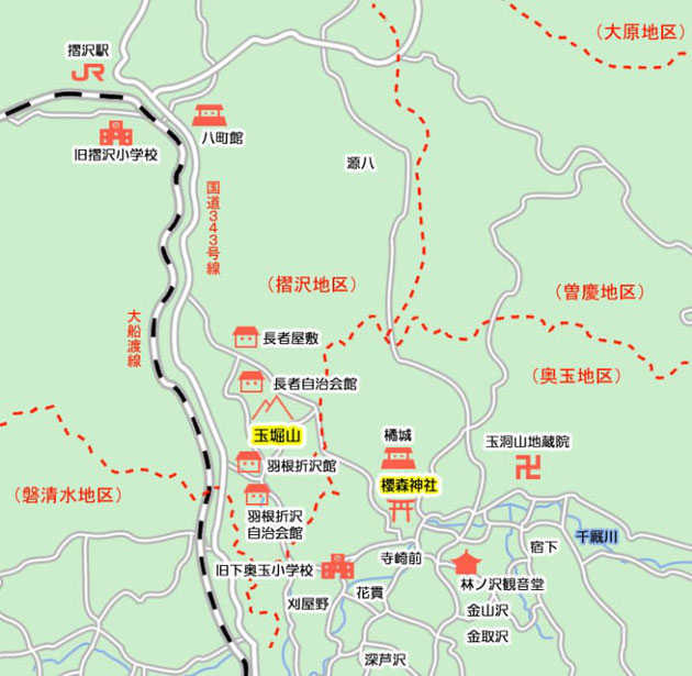 摺沢と奥玉の地図