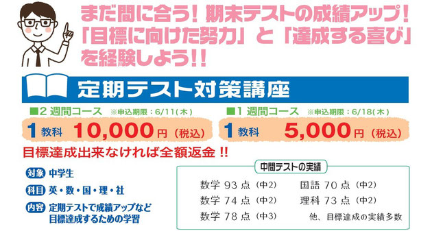 京橋、城東区蒲生の個別指導学習塾アチーブメント、定期テスト対策講座