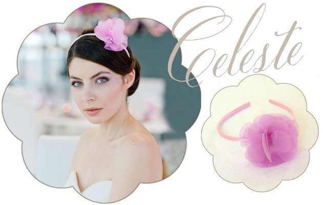 Haarreifen mit eiener Organza Blüte in rosa für die Braut.
