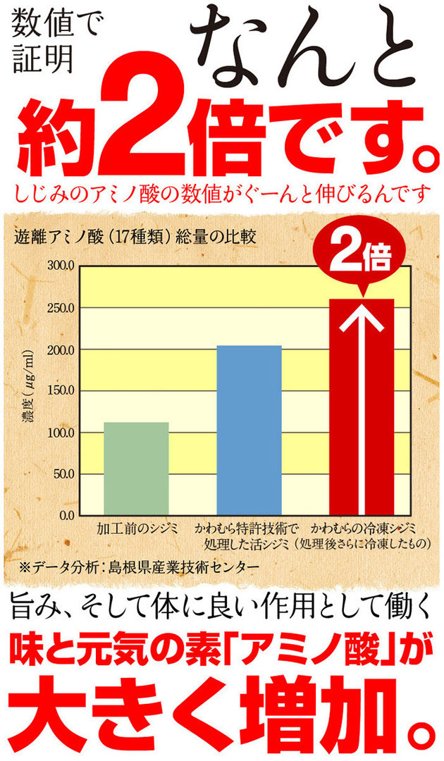 特許技術による砂抜きでアミノ酸が増強