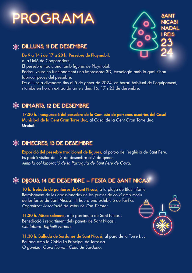 Programa de Sant Nicasi, Navidad y Reyes en Gava