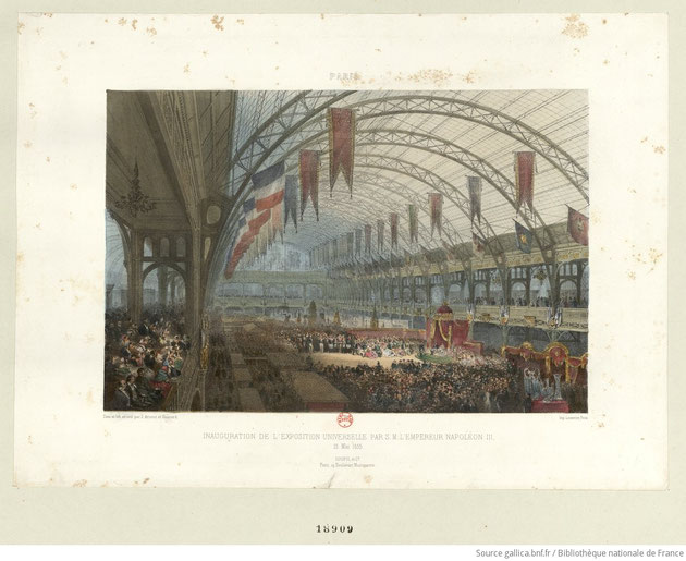 Inauguration par Napoléon III, de l'exposition universelle de 1855 à Paris dans le Palais de l'Industrie