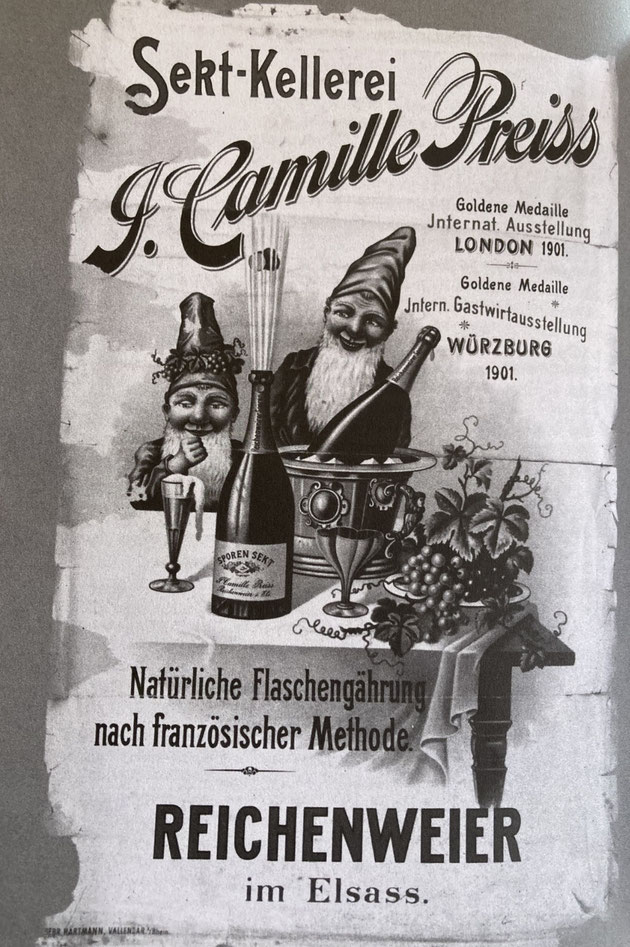 Jean Camille Preiss à Mittelwihr-Riquewihr eut quelque temps du succès avec sa Sekt-Kellerei et son "Sporen-Sekt - Natürliche Flaschengärung nach französischer Methode" ainsi que son "Champagne – Deutsches Erzeugnis in französischem Charakter"  