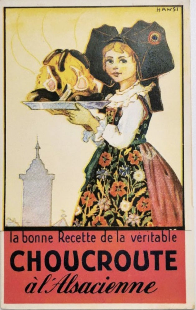 La choucroute à l'alsacienne connaît "une métamorphose rédemptrice" comme le décrit Georges Bischoff à la page 8 de son remarquable livre "Le Ventre de l'Alsace" paru en 2020 aux Editions La Nuée Bleue et devient un plat de mémoire pour les exilés.