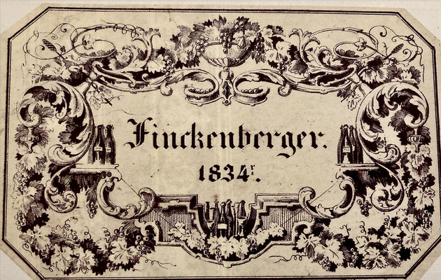 Très ancienne étiquette de mousseux Finckenberger (Molsheim) de 1834 - Collection Roland Moser