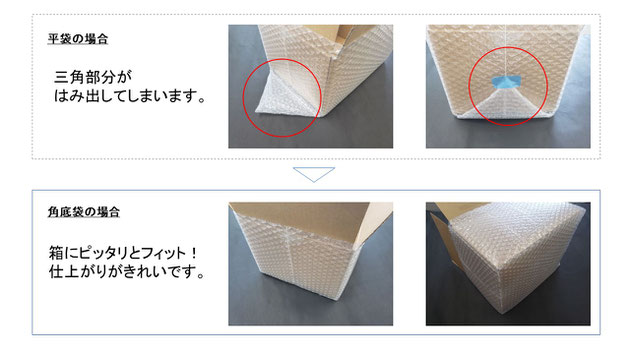 平袋と角底袋を梱包した比較