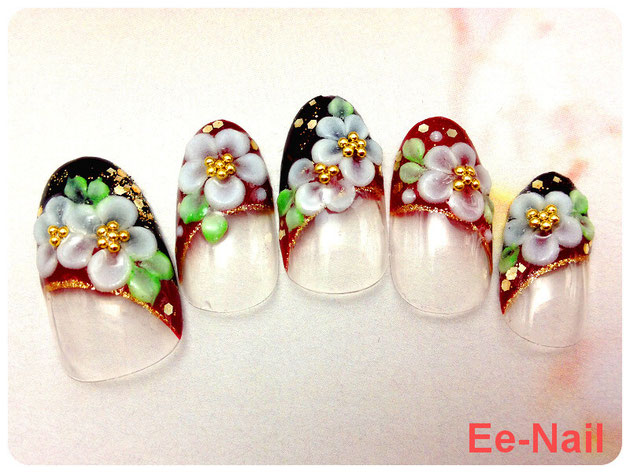 3D花柄アート☆成人式ネイル