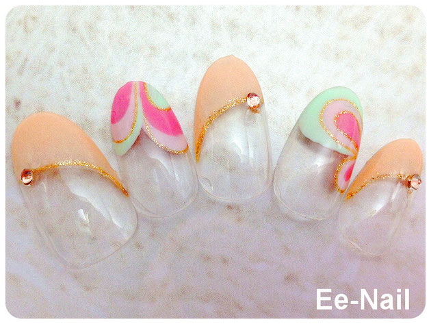 斜めフレンチ&ハートプッチ柄