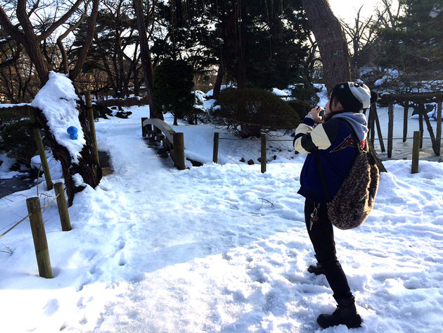 冬の千秋公園とミズモ15（フジワラサヤカ撮影風景）