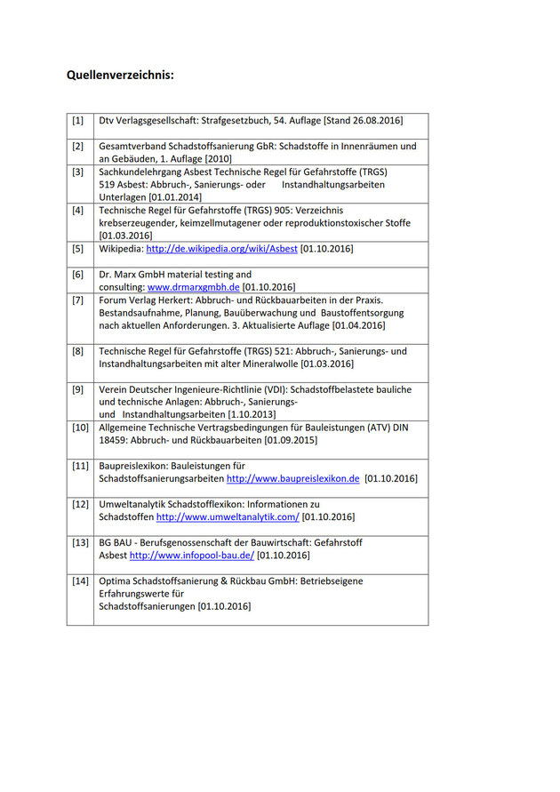 Quellenverzeichnis - Optima- Schadstoffsanierung und Rückbau GmbH & Co. KG