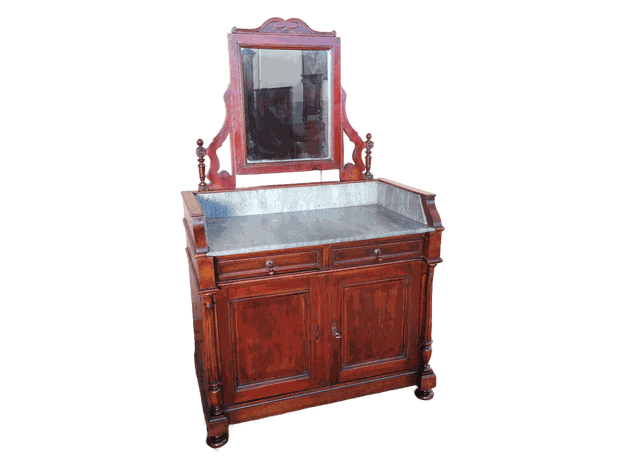LAVABO IN NOCE COMPLETO DI MARMO INTEGRO SPECCHIERA ORIGINALE DI EPOCA XIX SECOLO ITALIA IL TUTTO RESTAURATO