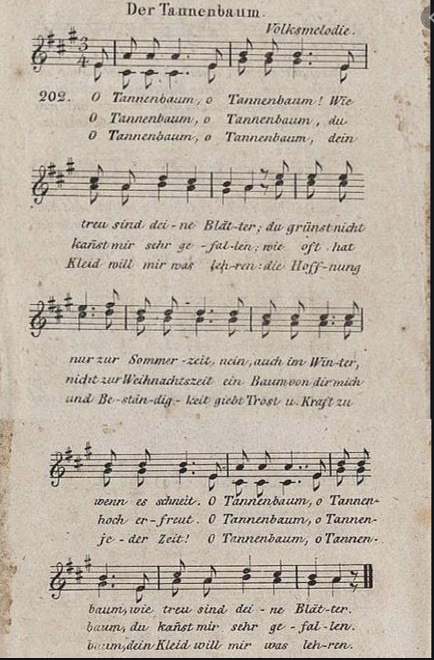 Pas de Noël alsacien sans O Tannenbaum. La version la plus célèbre est basée sur une musique traditionnelle et un texte de 1824 composé en allemand par Ernst Anschütz, organiste et professeur à Leipzig.