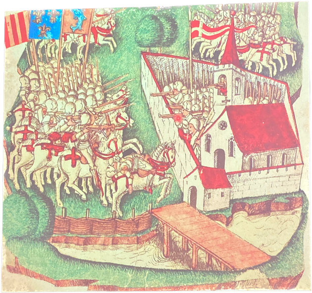 Benedikt Tschachtlan, Berner Chronik, 1470, attaque d'un cimetière fortifié 