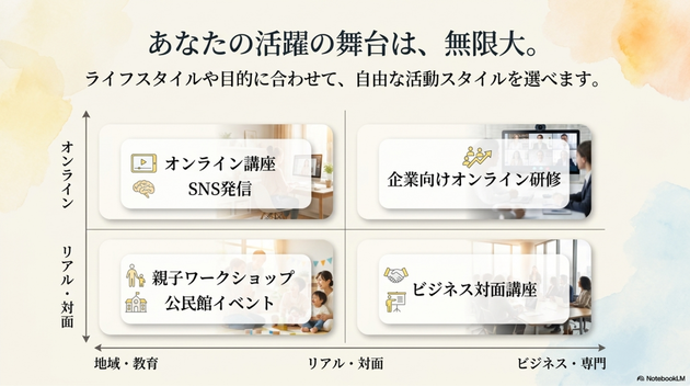 資格を取得した後は、いきなり大きな講座を開かなくても大丈夫です。