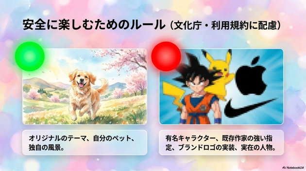 AIアートで特に注意したいのは、著作権、商標権、肖像権です。