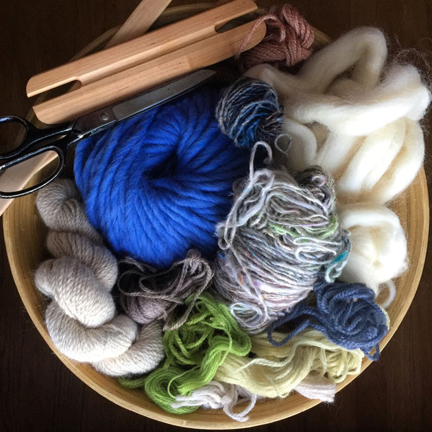 Wool, silk and alpaca fibers for a spring palette weaving to chase away the winter storm blues