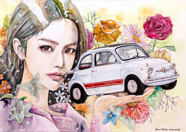 アバルト595の車絵イラスト